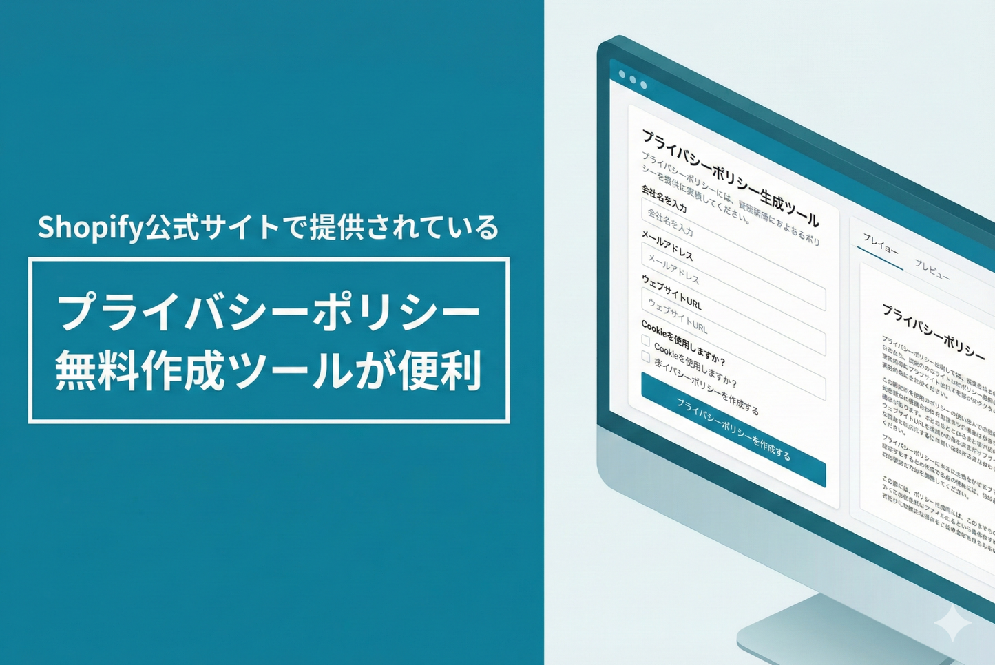 The "free privacy policy creation tool" provided on Shopify's official website is useful.