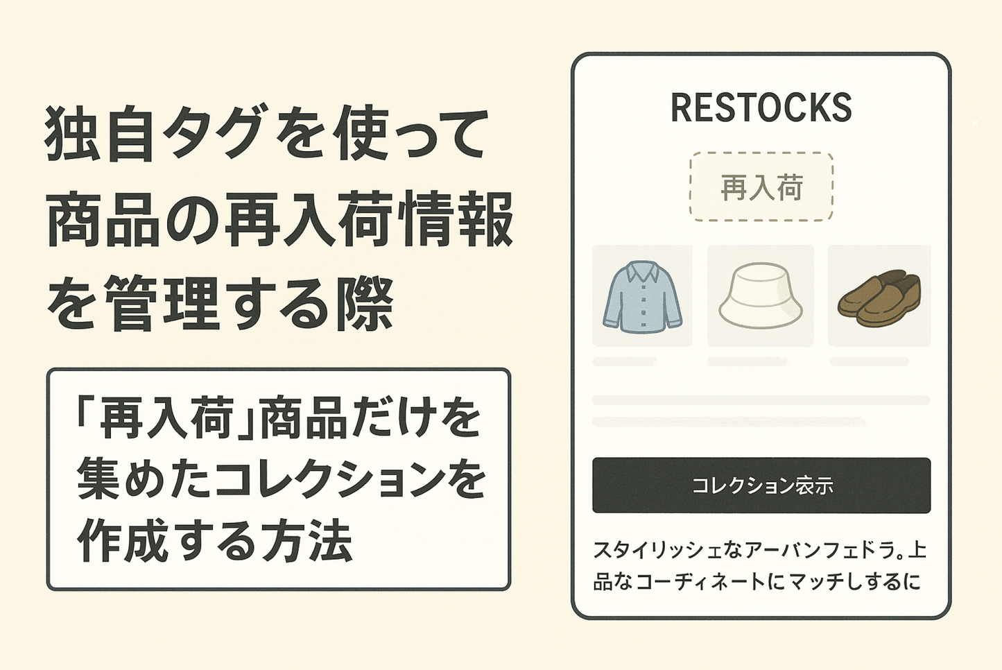 Shopifyで独自タグを使って商品の再入荷情報を管理する際に「再入荷」商品だけを集めたコレクションを設定する方法