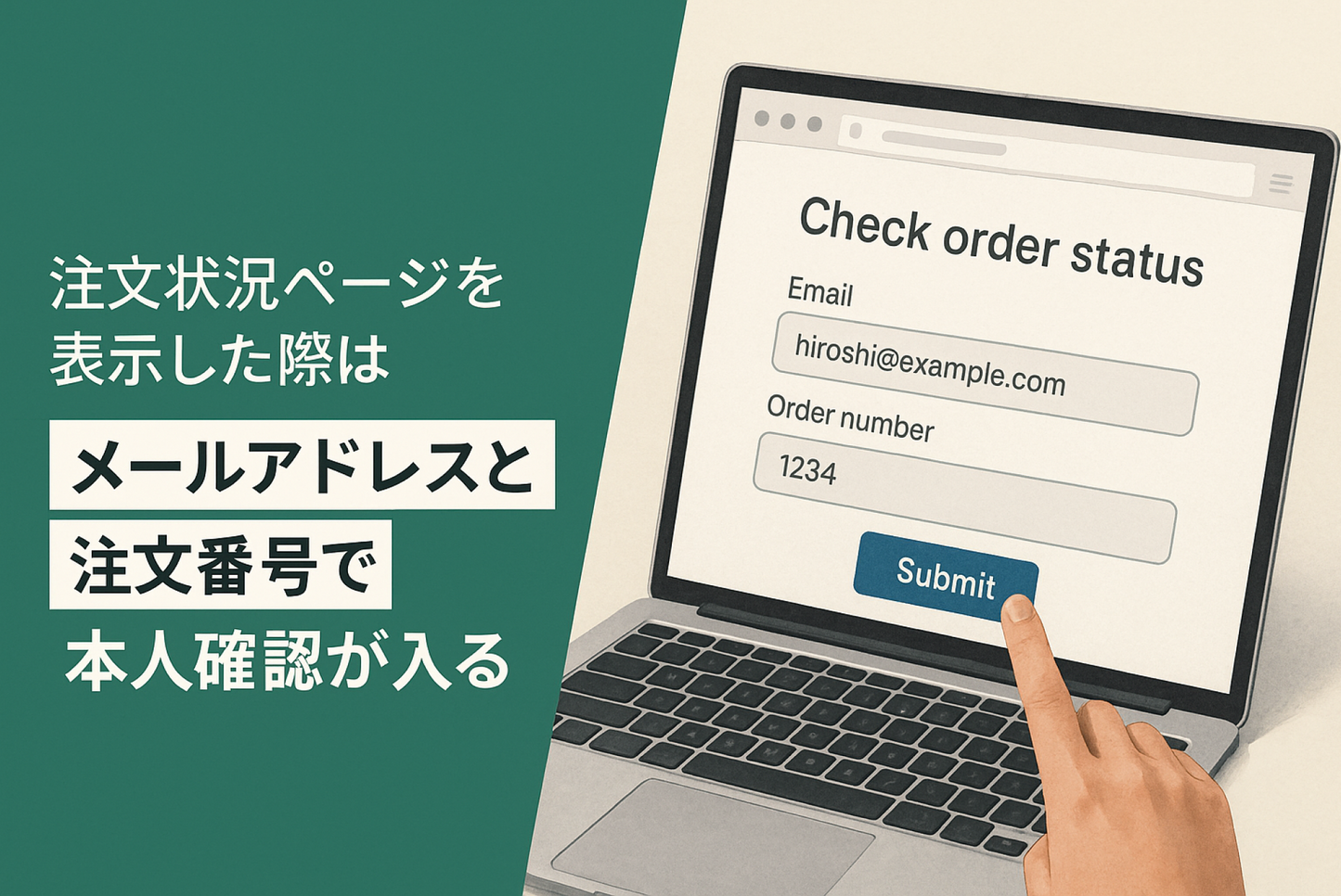 When you display the order status page (order completion page) directly in the URL on Shopify, you will be asked to verify your identity by email address and order number.