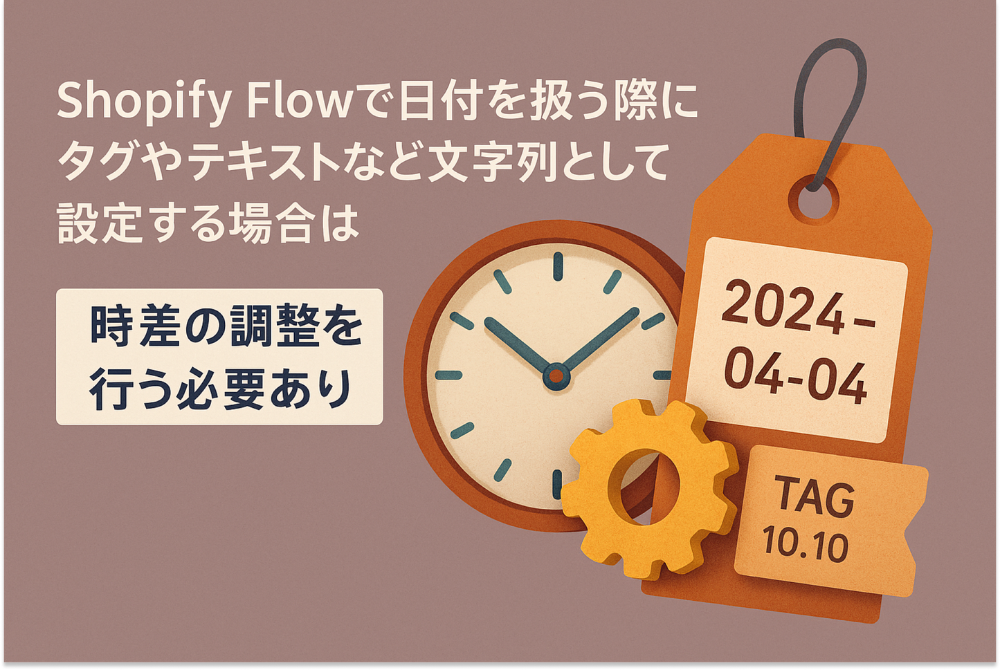 When handling dates in Shopify Flow, if you set them as strings such as tags or text, you will need to adjust the time difference, unlike date-type values.