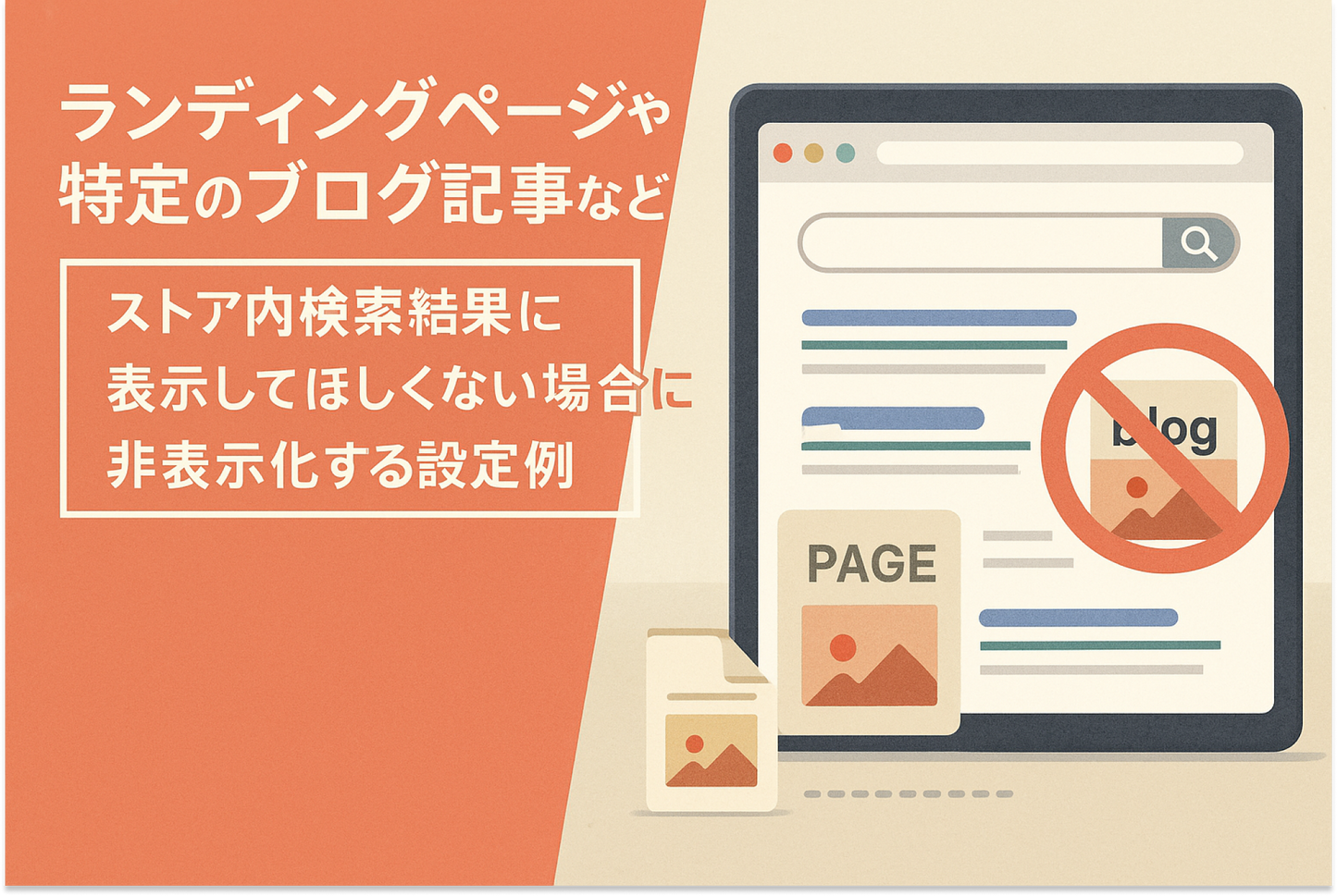 Example of how to hide landing pages, specific blog posts, and other items you don't want to appear in in-store search results in Shopify