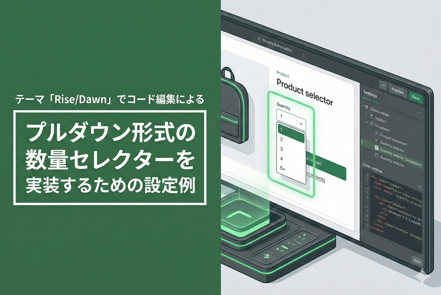 Shopifyのテーマ「Rise/Dawn」でコード編集によるプルダウン形式の数量セレクターを実装するための設定例