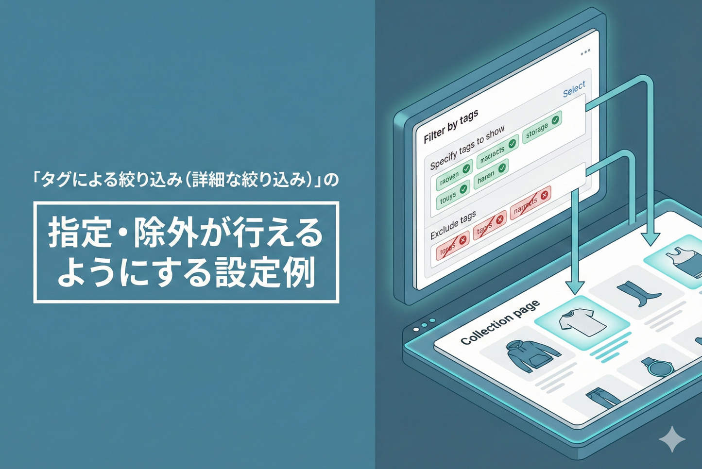 Shopifyのテーマ「Rise/Dawn」のコレクションページフィルター「タグによる絞り込み」でタグの指定・除外が行えるようにする設定例