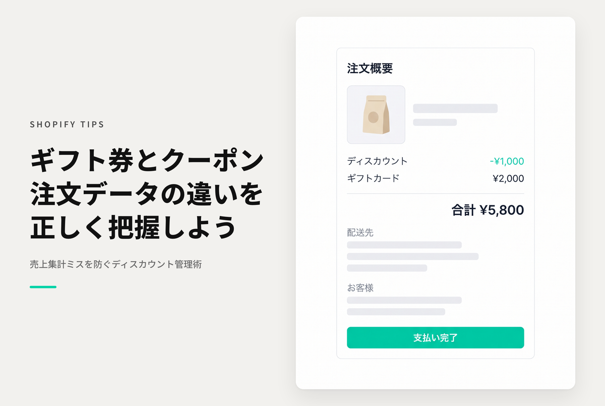 Shopifyのギフトカードとクーポンは注文データが異なる
