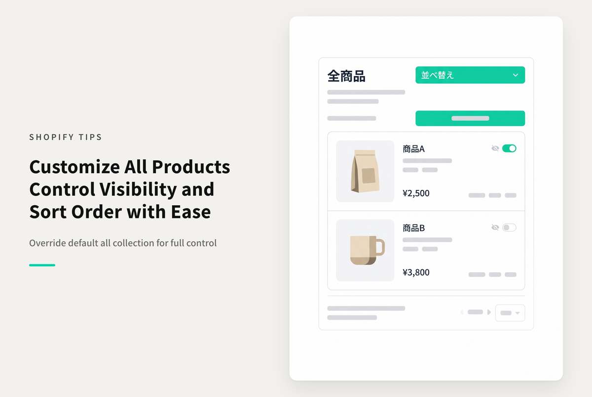 Shopifyでallコレクションを独自に作成することで、掲載対象商品や表示順をコントロール可能に