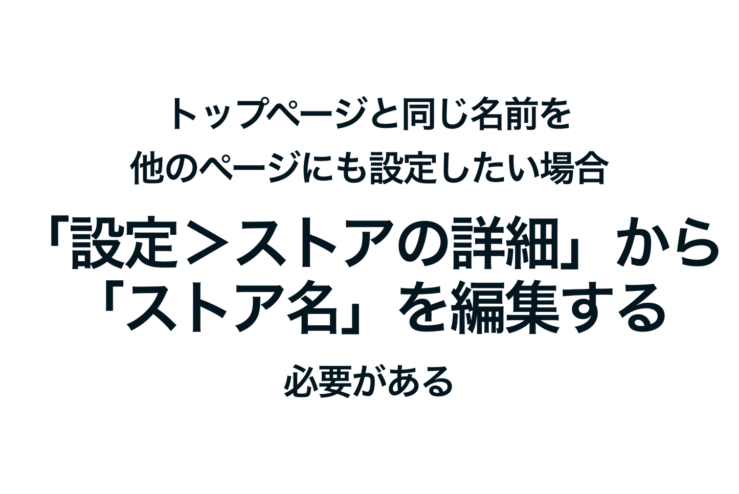 Shopifyでトップページと同じ名前を他のページにも設定したい場合「設定＞ストアの詳細」から「ストア名」を編集する必要がある