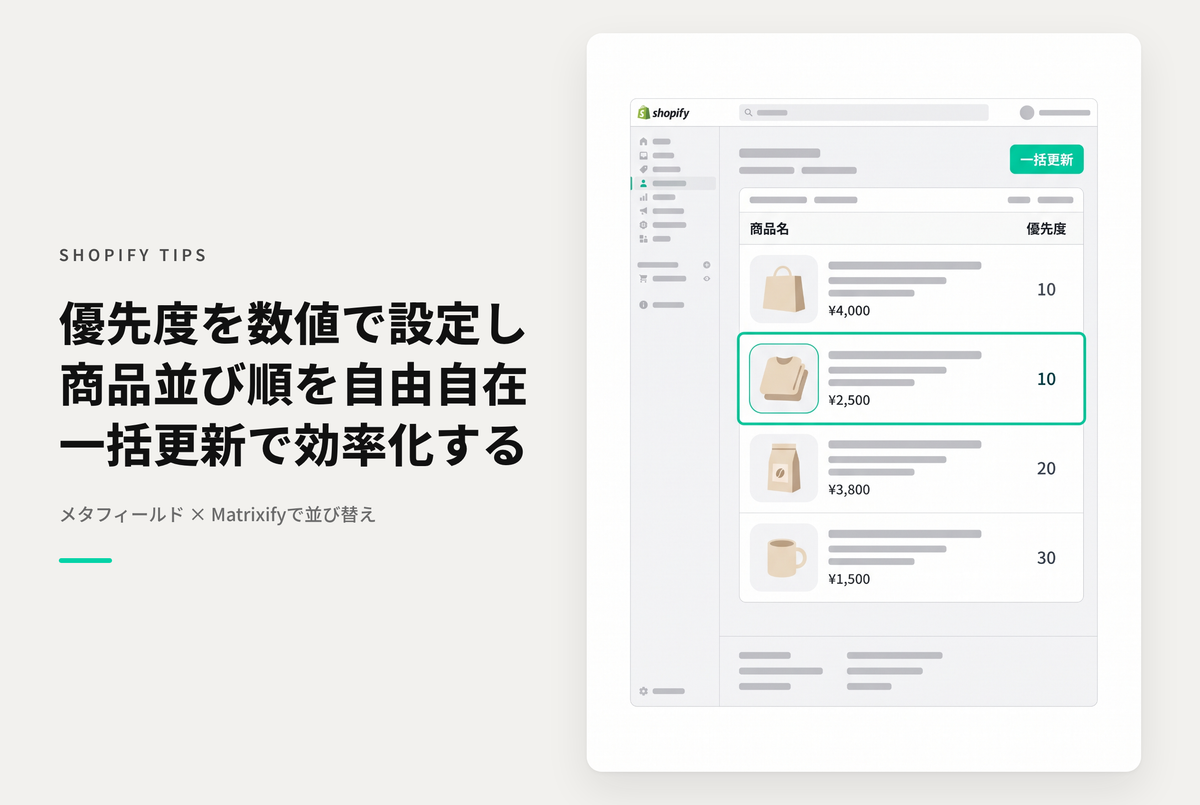 Shopifyで商品情報に表示順優先度を設定しコレクションの表示順を設定する方法