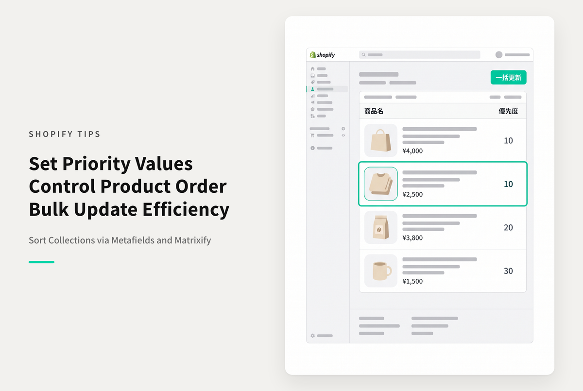 Shopifyで商品情報に表示順優先度を設定しコレクションの表示順を設定する方法