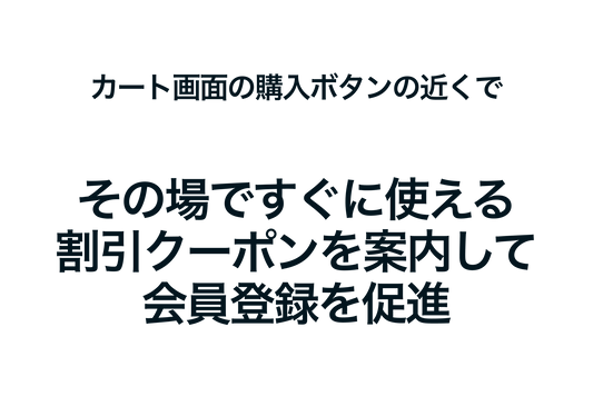 Shopifyのカート画面の購入ボタンの近くで その場ですぐに使える割引クーポンを案内して会員登録を促進