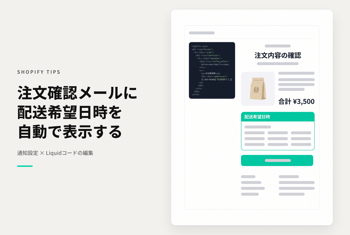 Shopifyで注文確認メールにも配送日時を表示する設定例
