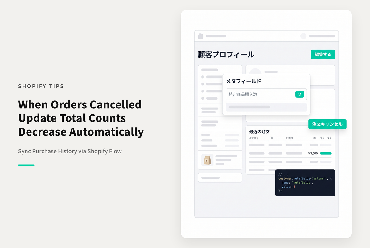 【Dawn】Shopify Flowを使って顧客ごとに特定商品の購入数の履歴をメタフィールドに持たせる設定例② 「注文がキャンセルされたら購入数の履歴も元に戻す」