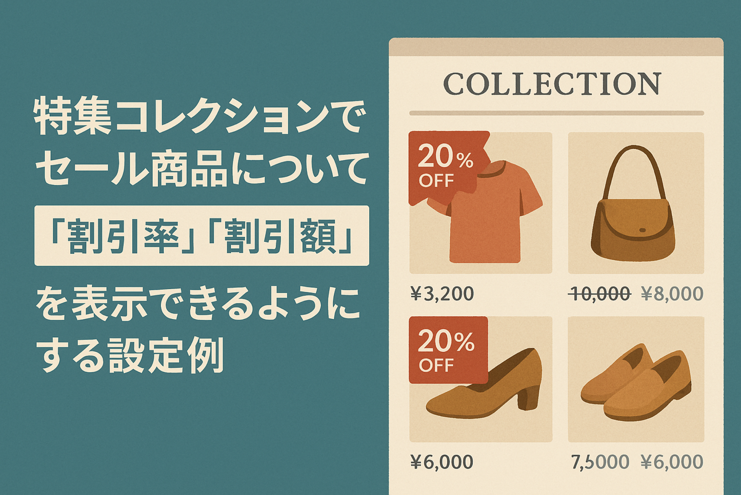 Shopifyのテーマ「Dawn」の特集コレクションセクションセール商品について「割引率」「割引額」を表示できるようにする設定例