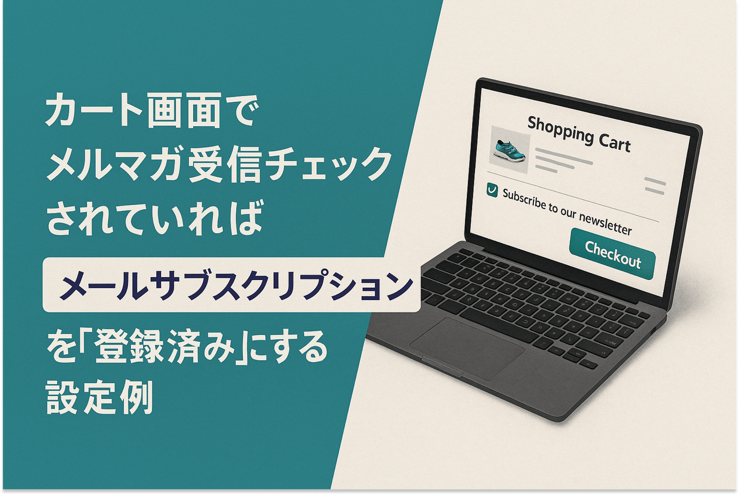 Example of setting up Shopify's cart screen to display a check box for whether you want to receive email newsletters and mark your email subscription as "Registered"
