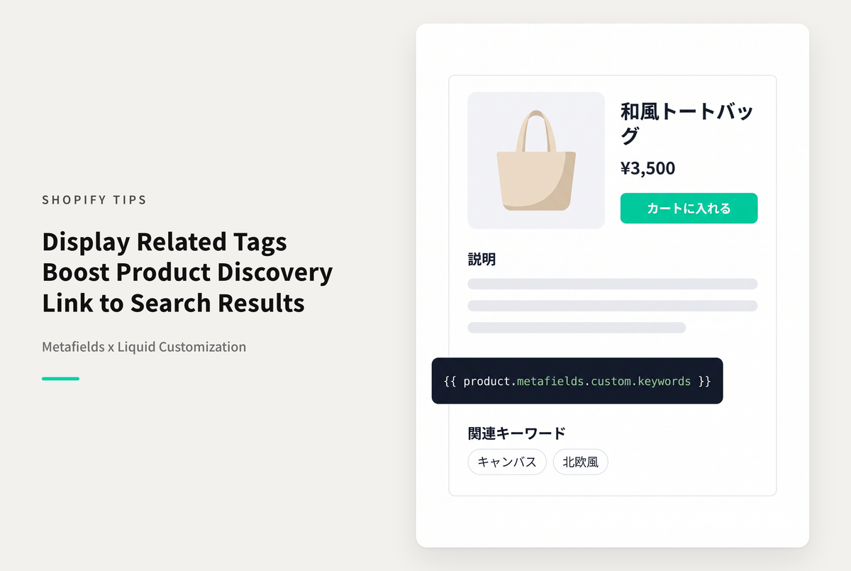 【Dawn】Shopifyのテーマ「Rise/Dawn」の商品詳細ページで関連キーワードを表示し「コレクションのタグ絞り込みページ」または「検索結果ページ」にリンクする設定例