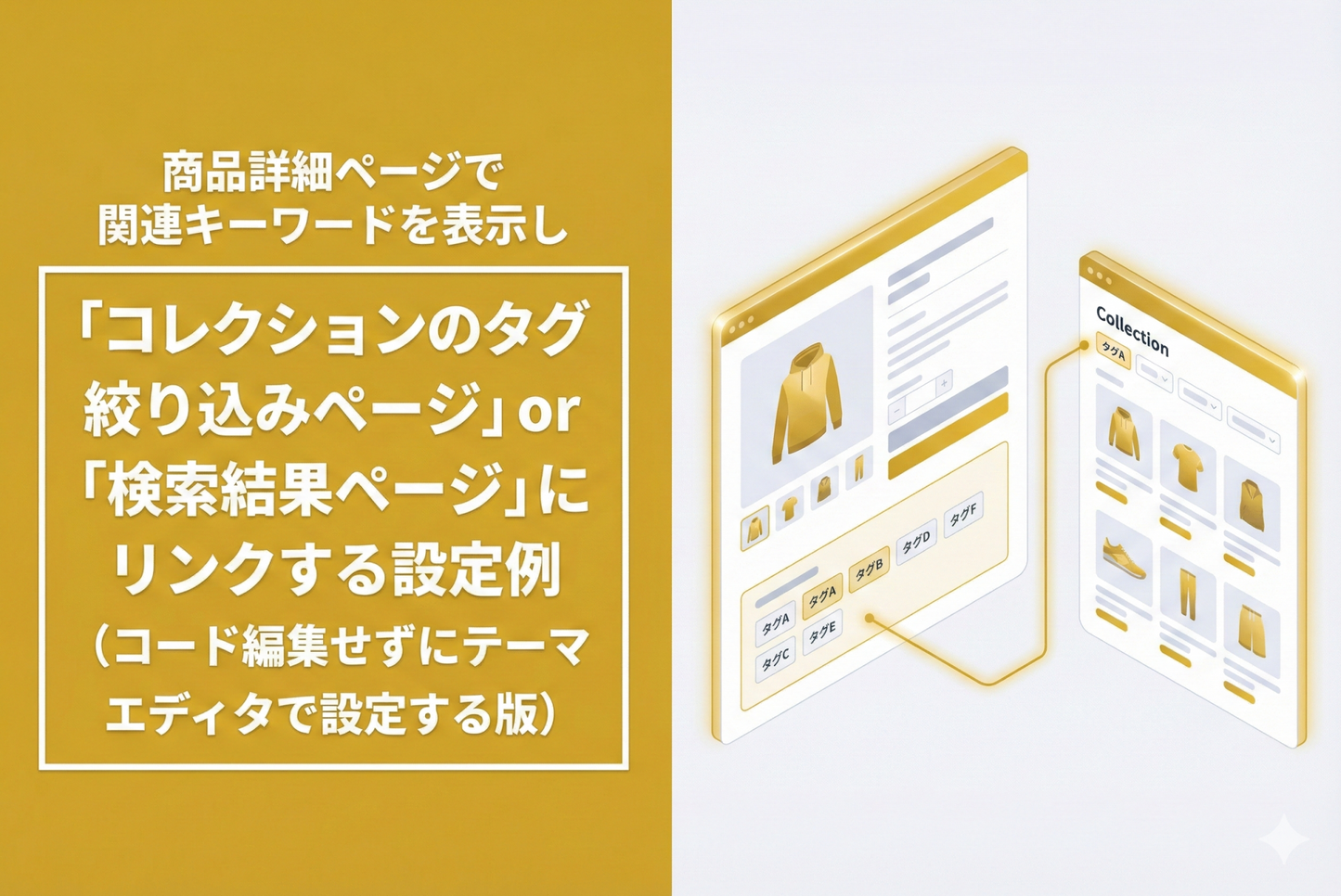 Example of how to display related keywords on the product details page of the Shopify theme "Rise/Dawn" and link to the "Collection tag refinement page" or "Search results page" (using the theme editor without editing code)