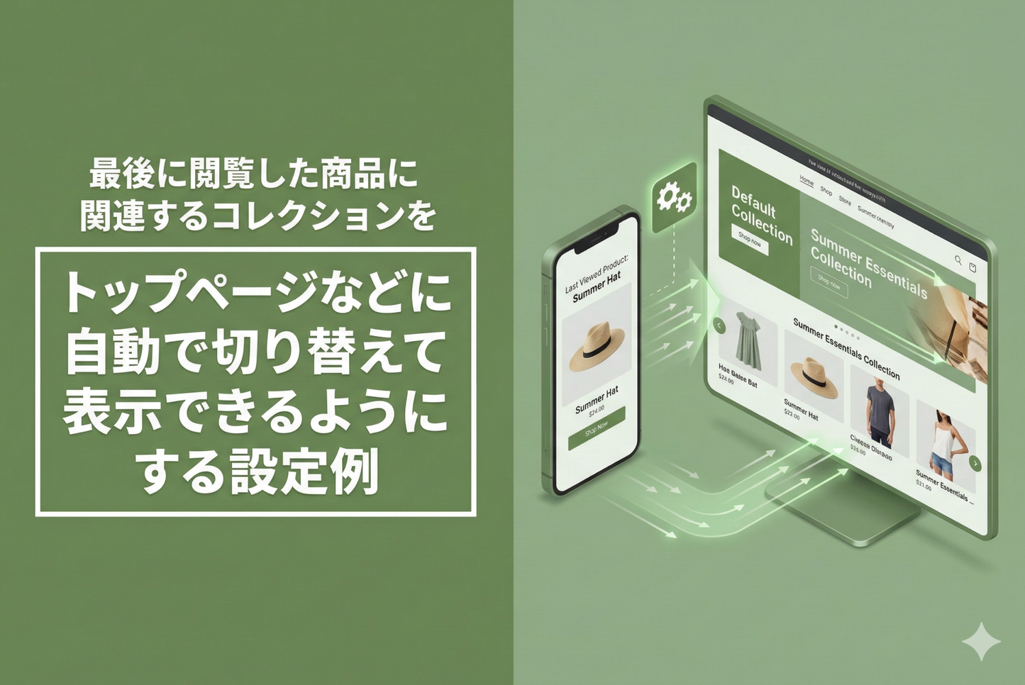 An example of how to automatically switch and display the collection related to the last viewed product on Shopify, such as on the home page.