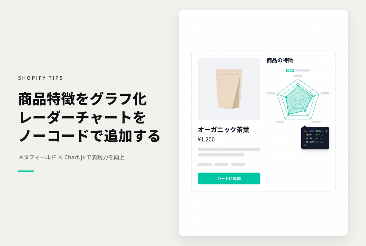 【Dawn】Shopifyのテーマ「Rise/Dawn」で商品のメタフィールドを使ってchart.jsによる「商品レーダーチャート」を表示する設定例