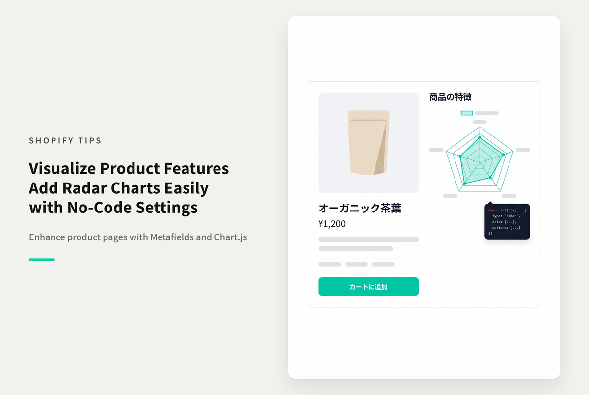 【Dawn】Shopifyのテーマ「Rise/Dawn」で商品のメタフィールドを使ってchart.jsによる「商品レーダーチャート」を表示する設定例