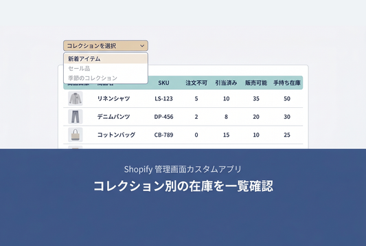 コレクション選択と在庫一覧テーブルの画面